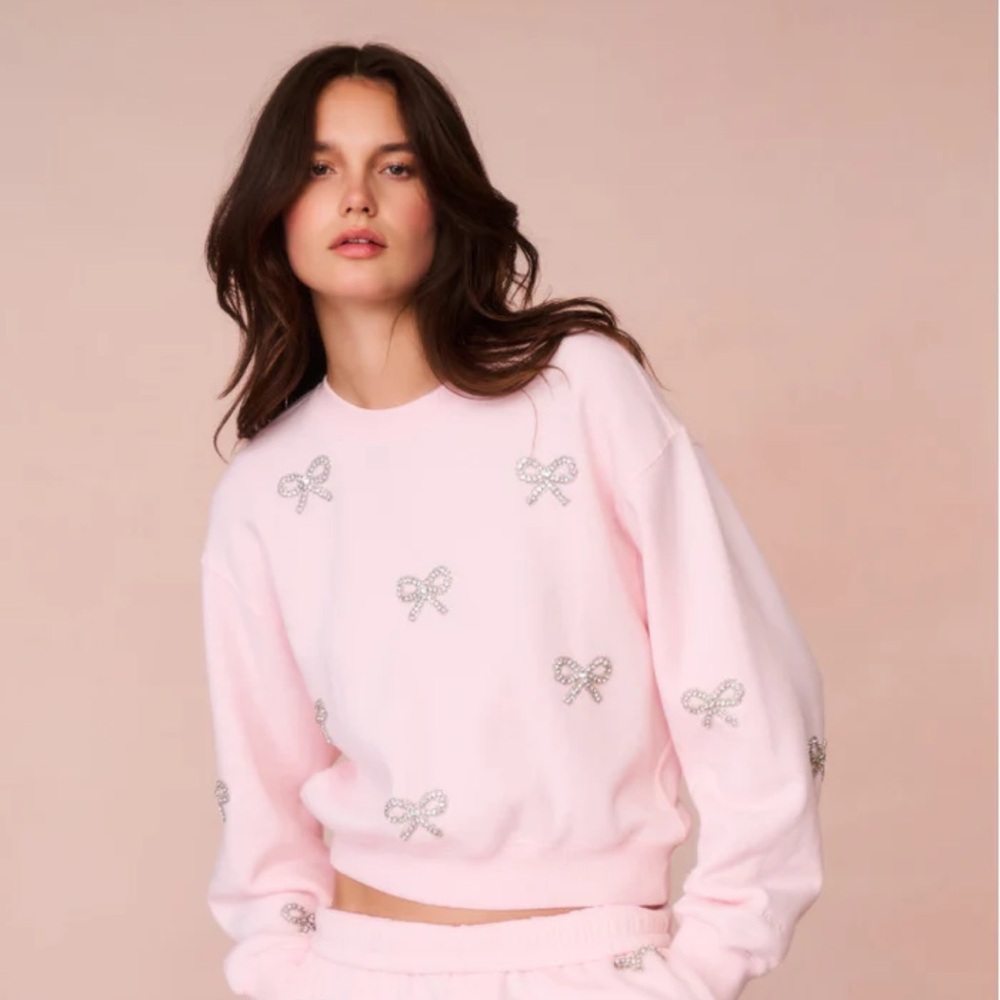 LoveShackFancy Pink Bow-Appliqué Sweatshirt